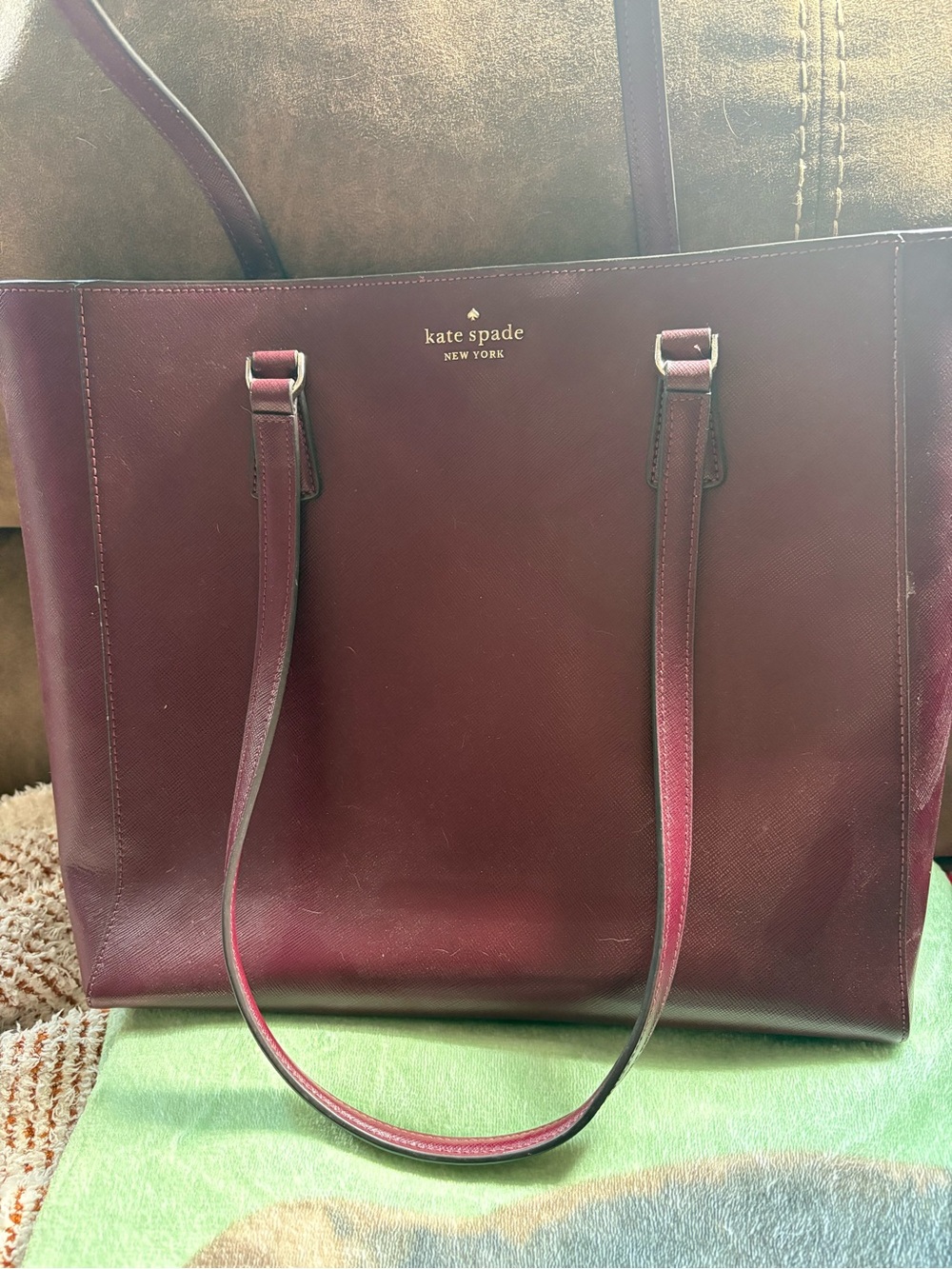 Kate Spade Burgundy Tote + Matching Zip Wallet Set